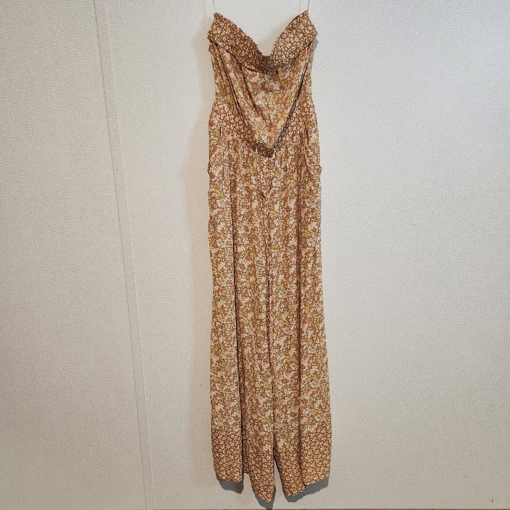 American Eagle Floral Smocked Wide Leg Jumpsuit Womens Medium Tall